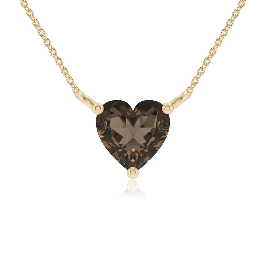natural smoky-quartz heart solitaire necklaces in yellow gold 