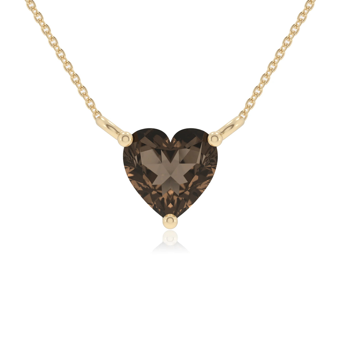natural smoky-quartz heart solitaire necklaces in yellow gold 
