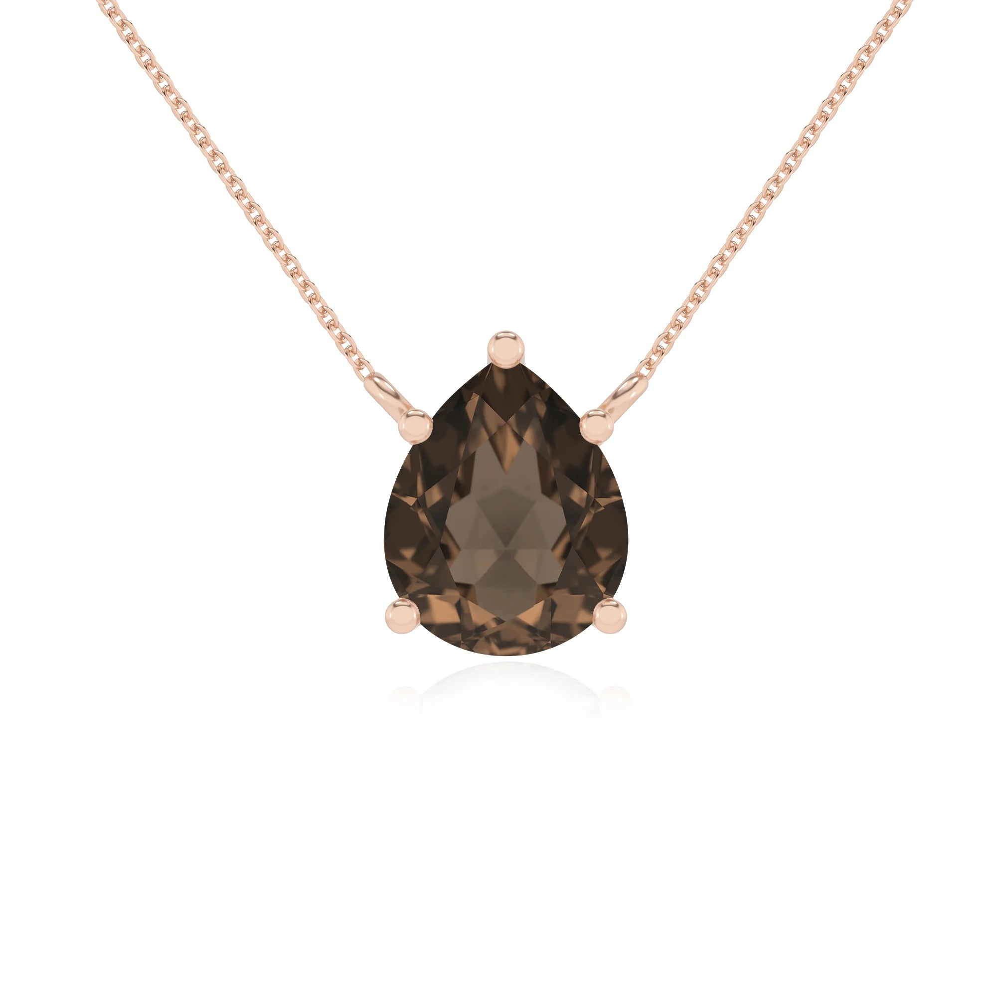 natural smoky-quartz pear solitaire necklaces in rose gold 