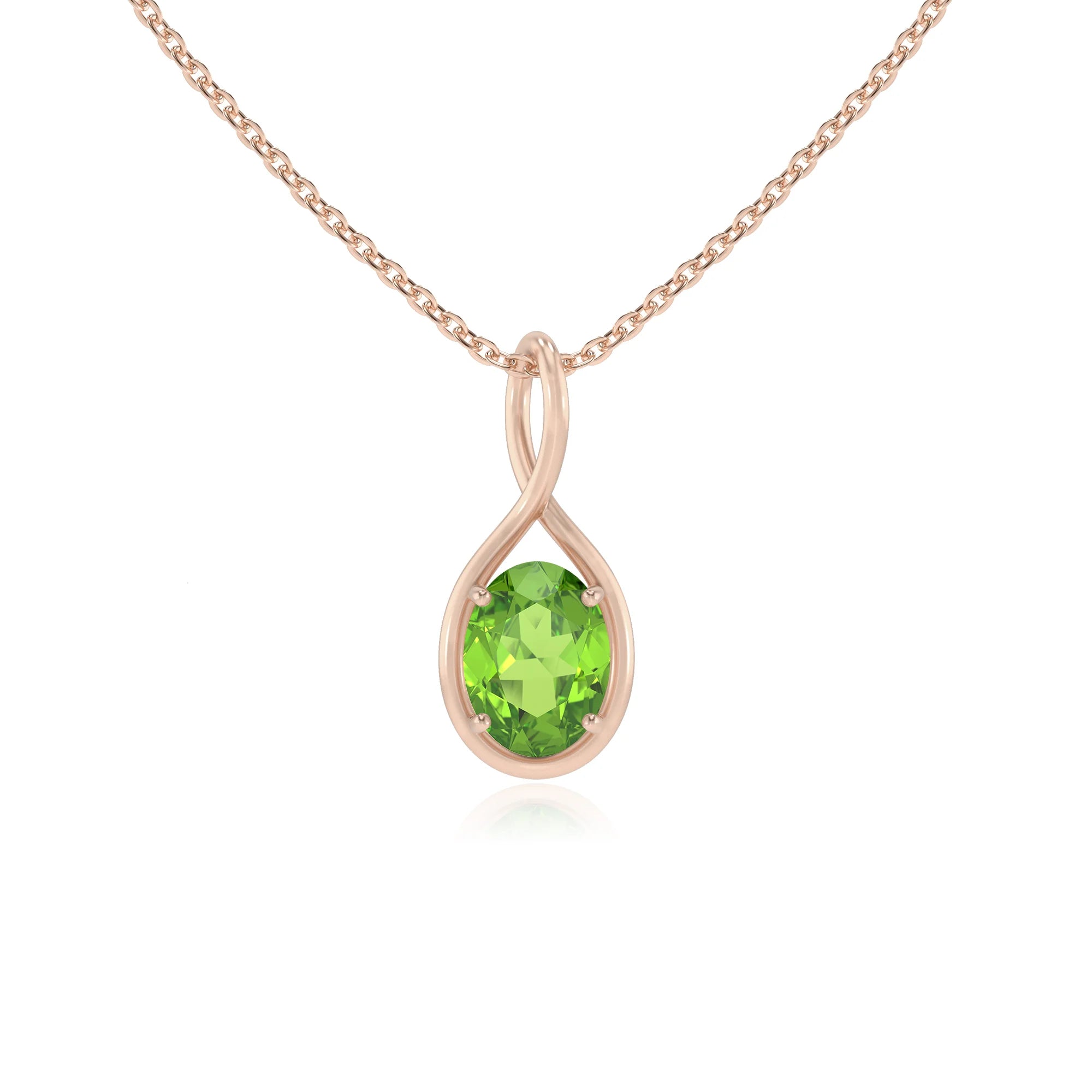 natural peridot oval solitaire necklaces in rose gold 
