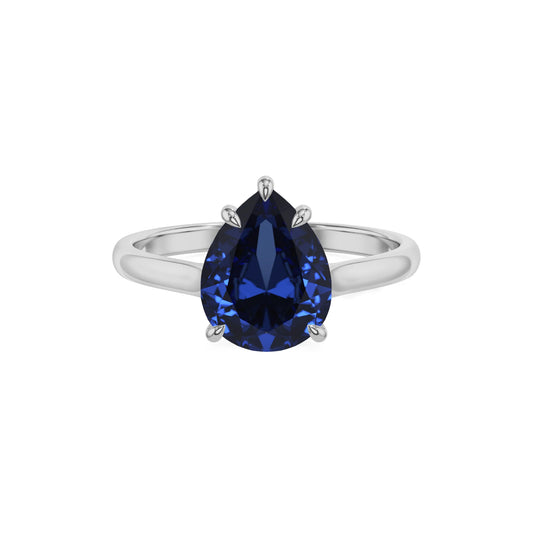lab grown blue-sapphire pear solitaire rings in platinum 