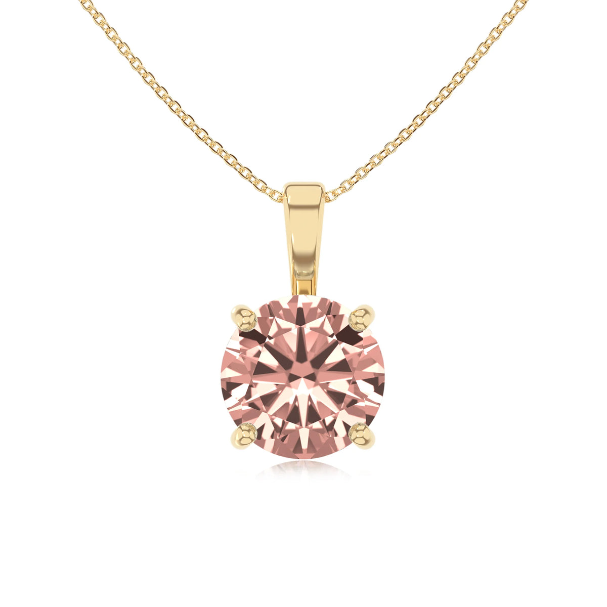 lab grown morganite round solitaire necklaces in yellow gold 