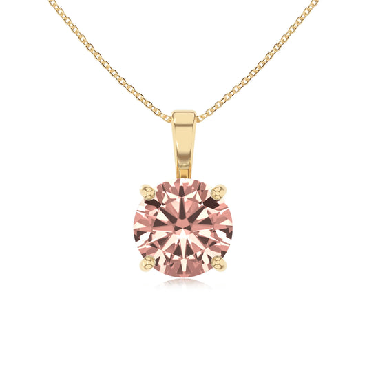 lab grown morganite round solitaire necklaces in yellow gold 