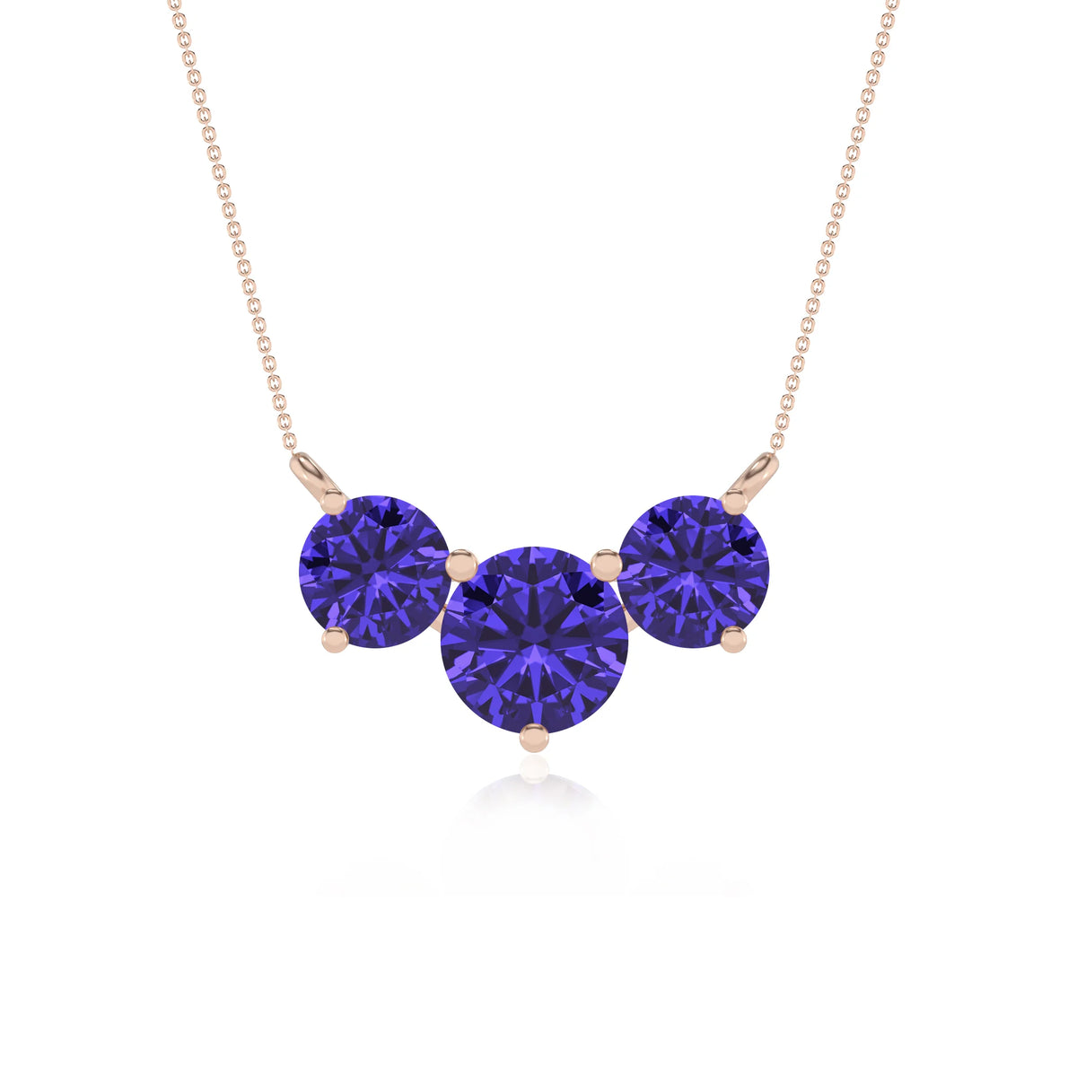 lab grown tanzanite round solitaire v-bale necklaces in rose gold 
