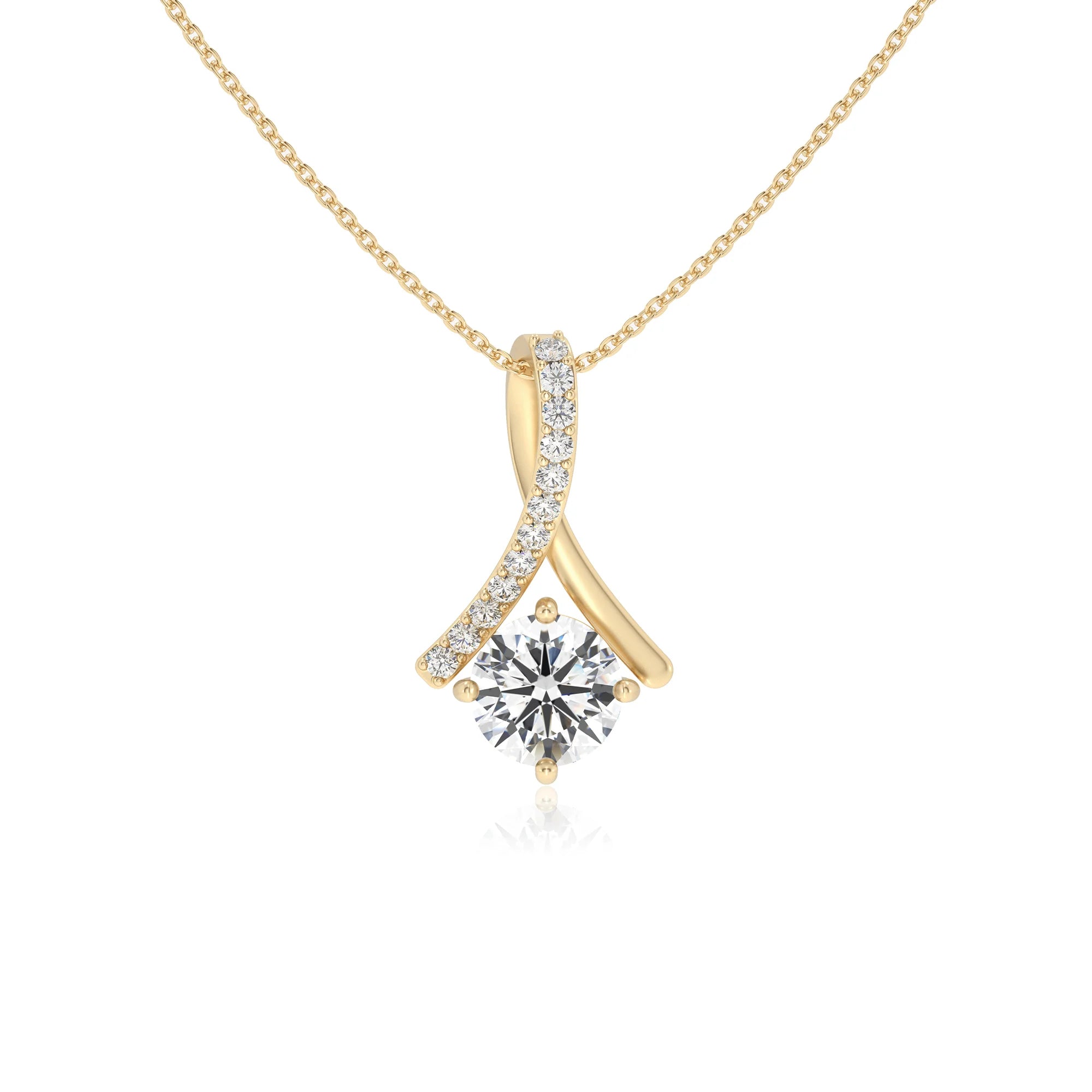 lab grown moissanite round solitaire necklaces in yellow gold 