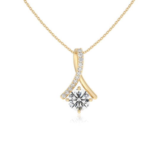 lab grown moissanite round solitaire necklaces in yellow gold 