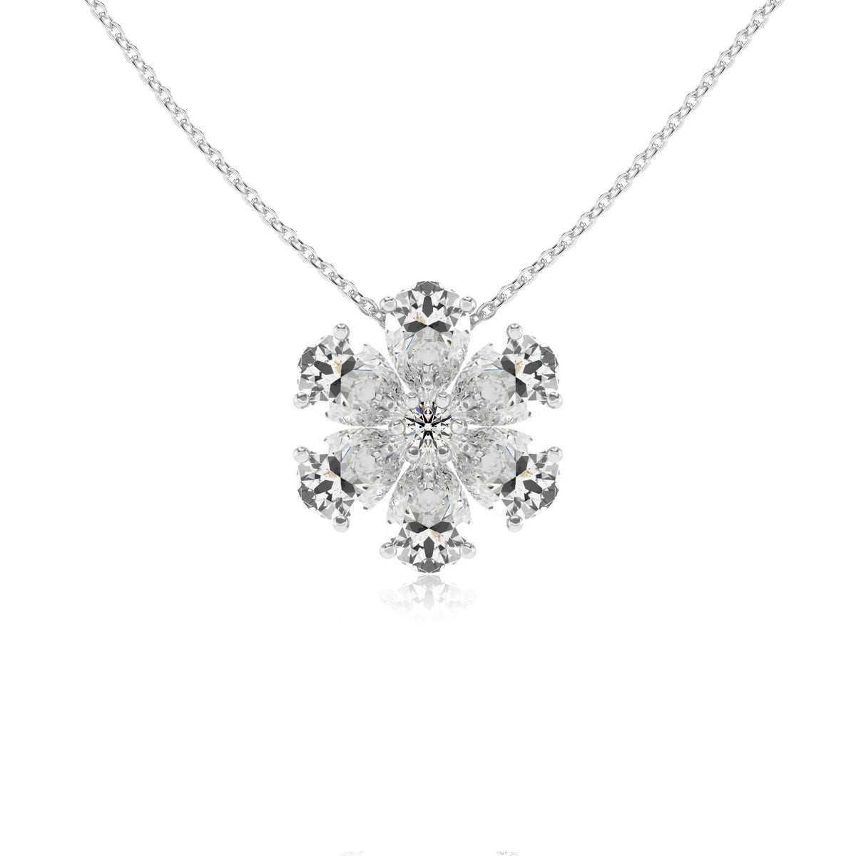 lab grown moissanite pear solitaire necklaces in white gold 