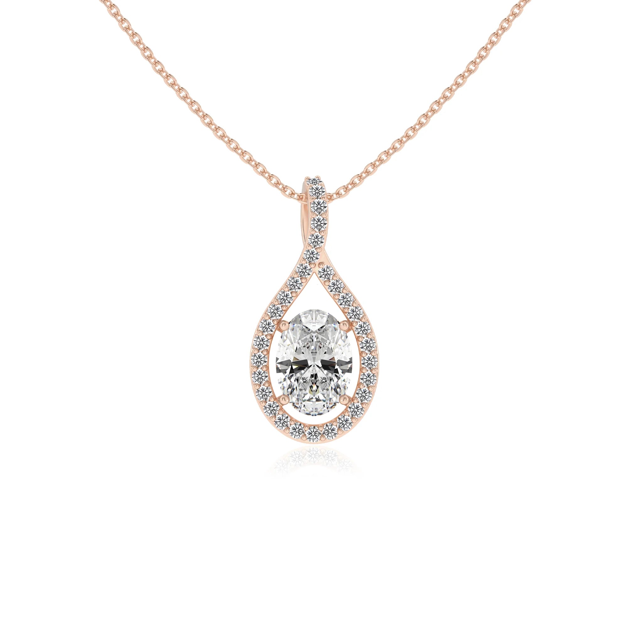 lab grown moissanite oval solitaire necklaces in rose gold 