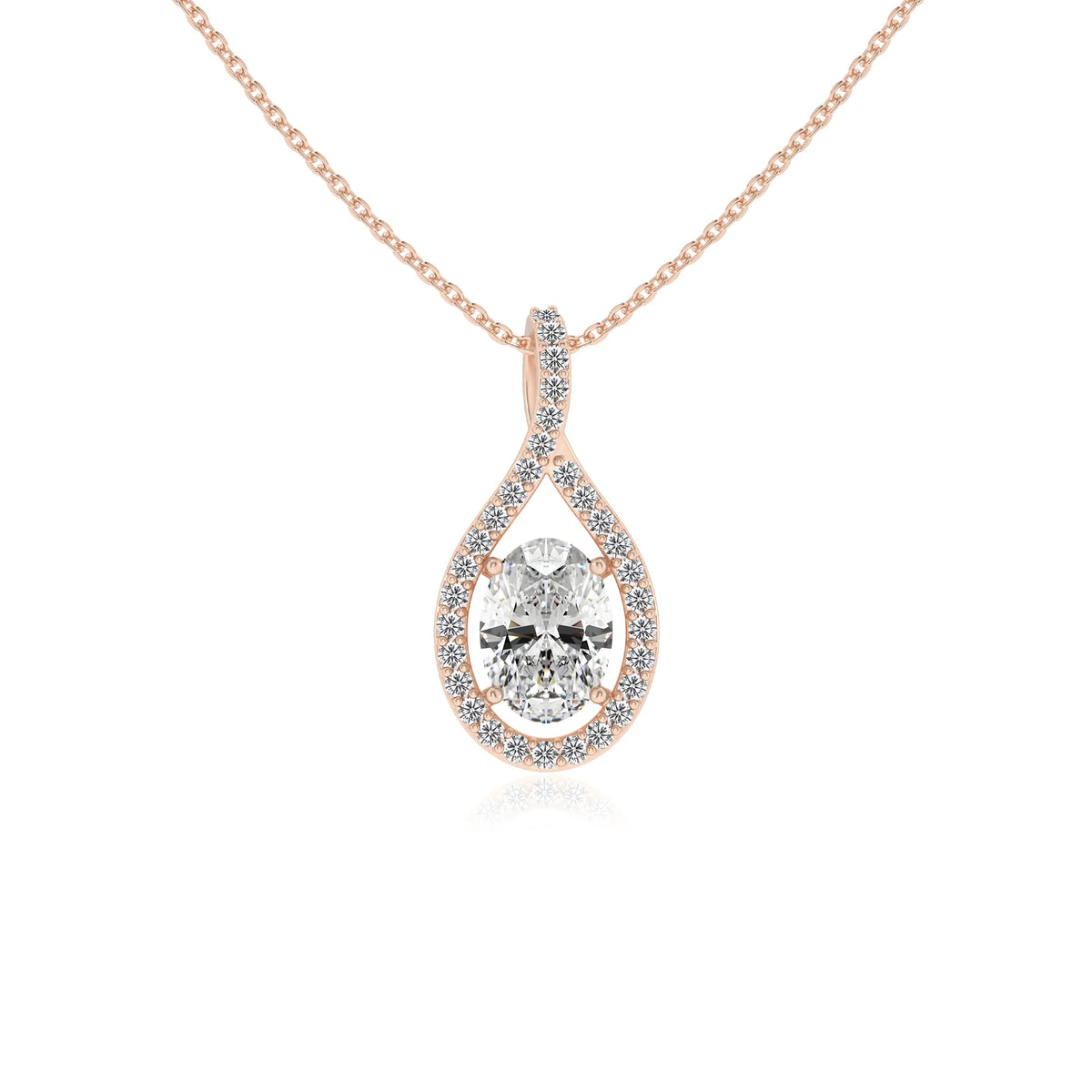lab grown moissanite oval solitaire necklaces in rose gold 