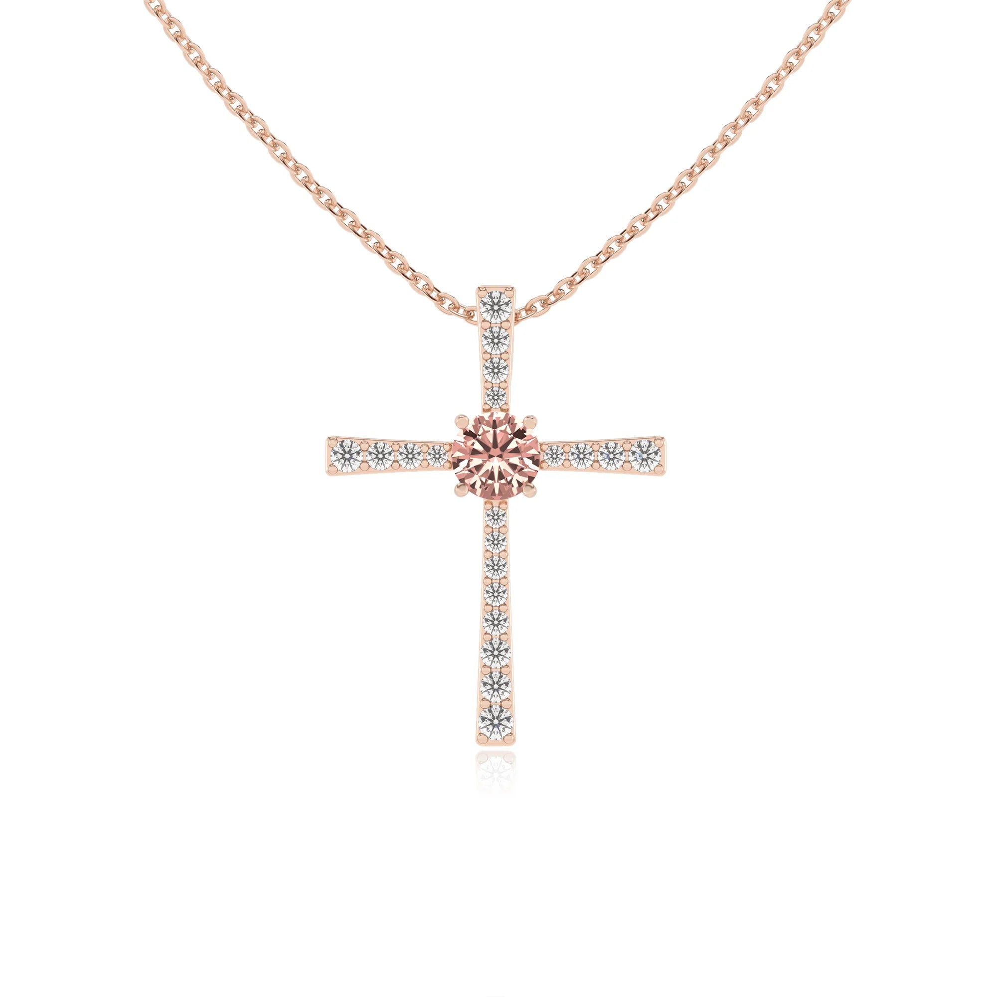lab grown morganite round infinity necklaces in rose gold 