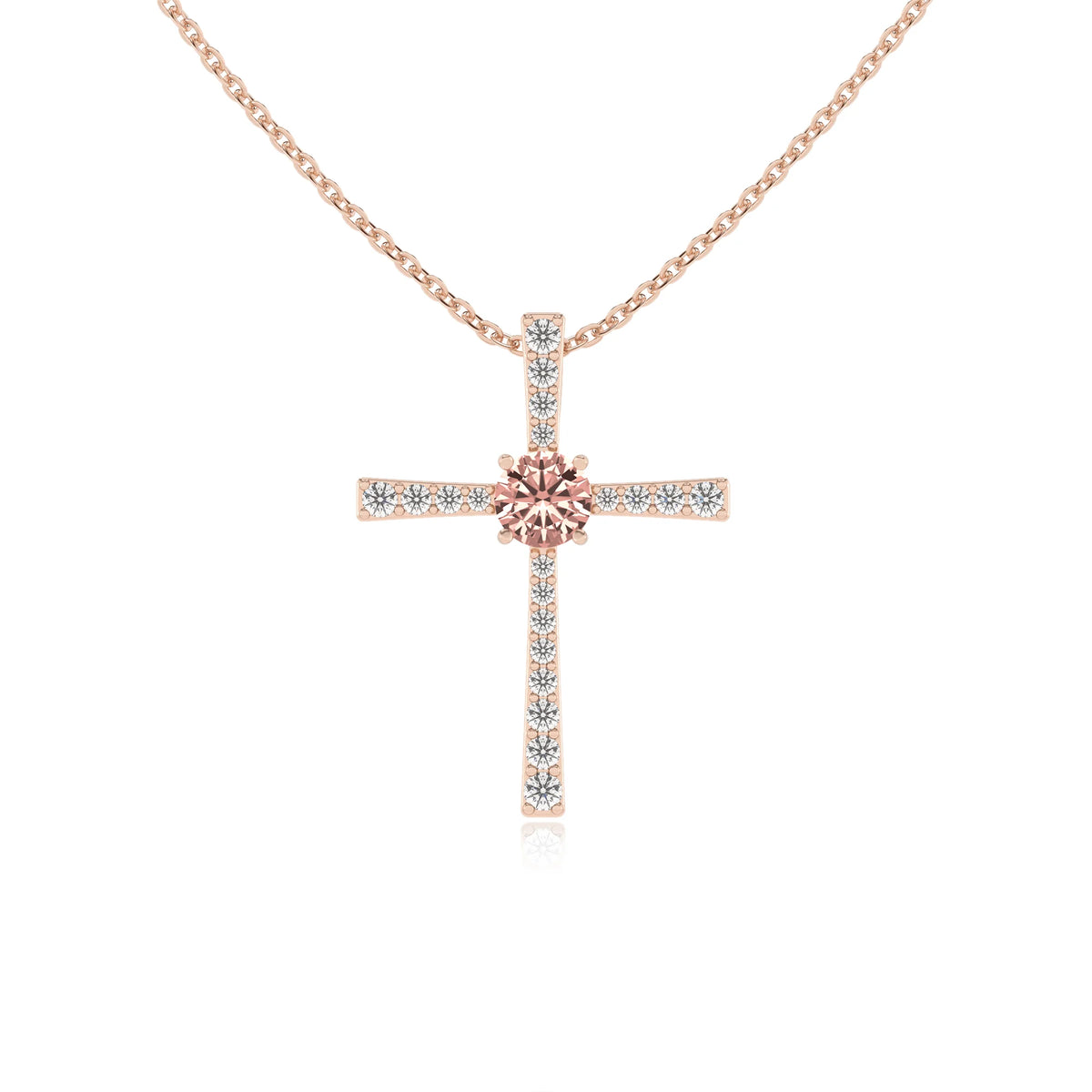 lab grown morganite round infinity necklaces in rose gold 