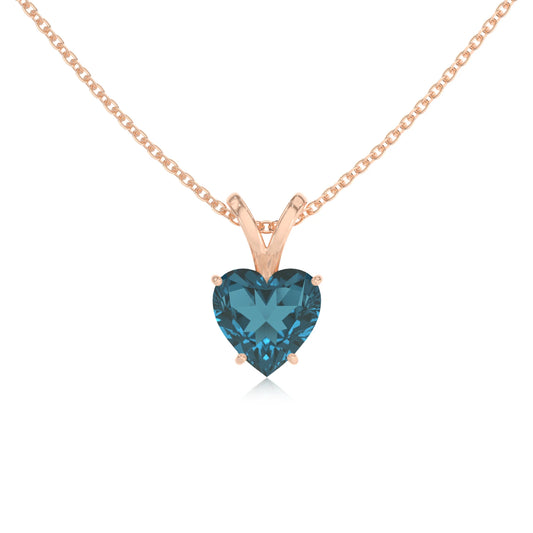 natural london-blue-topaz heart solitaire v-bale necklaces in rose gold 