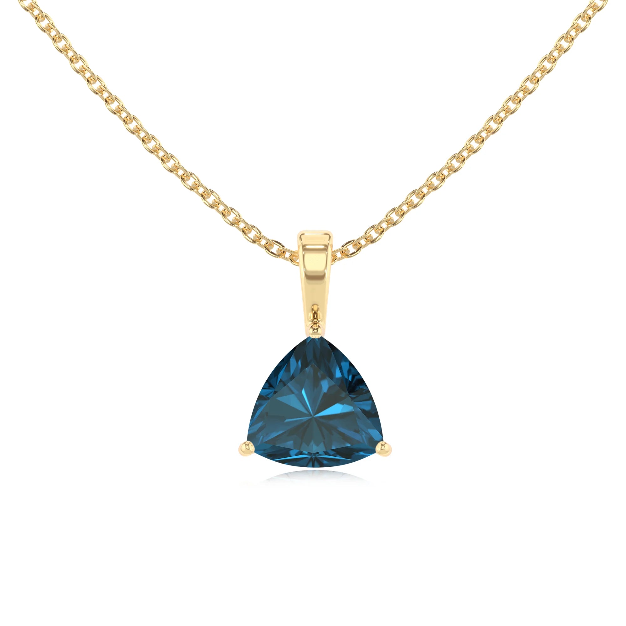 natural london-blue-topaz trillion solitaire necklaces in yellow gold 