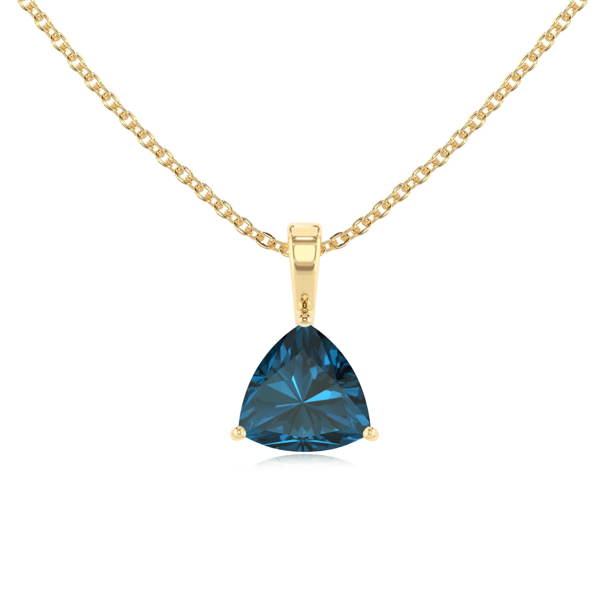 natural london-blue-topaz trillion solitaire necklaces in yellow gold 