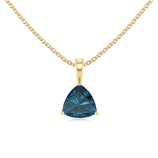 natural london-blue-topaz trillion solitaire necklaces in yellow gold 