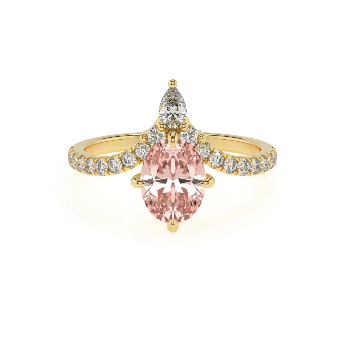 lab grown morganite oval solitaire rings in yellow gold 
