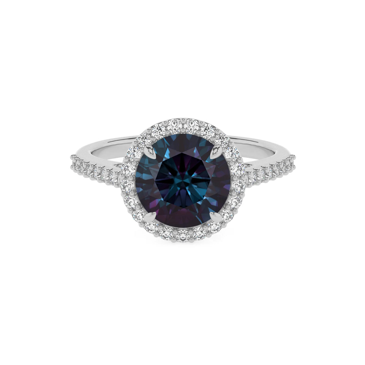 lab grown alexandrite round solitaire rings in platinum 