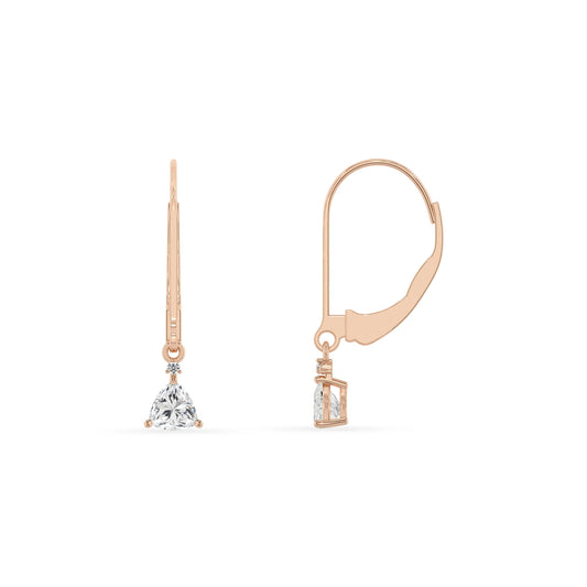 lab grown moissanite trillion drop earrings in rose gold 