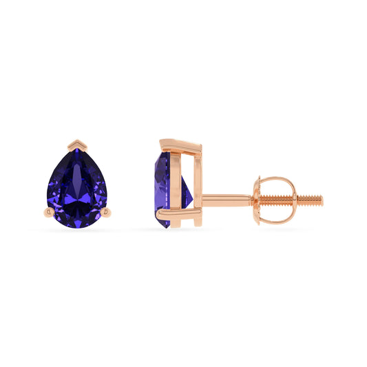 lab grown tanzanite pear stud earrings in rose gold 