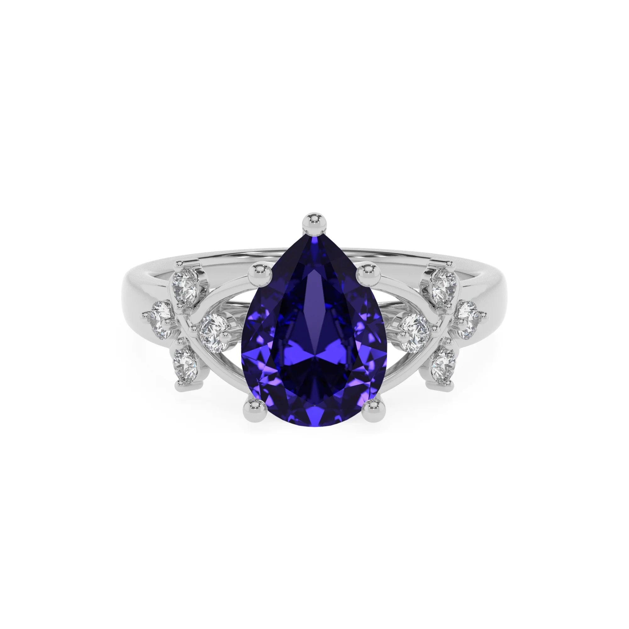 lab grown tanzanite pear solitaire rings in white gold 