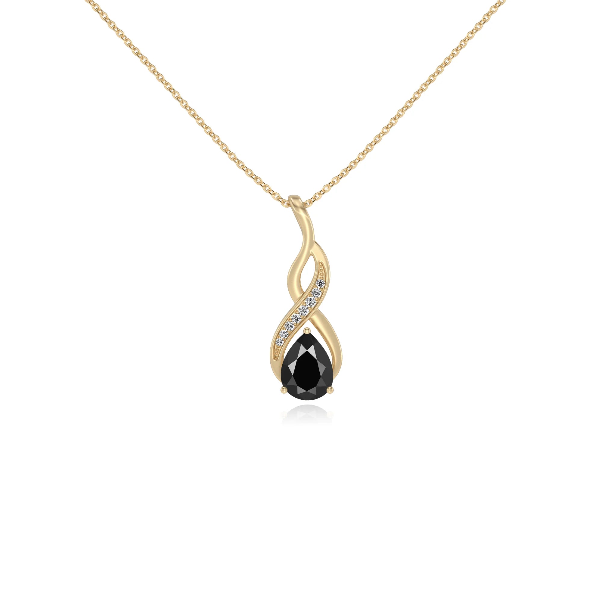 natural black-onyx pear solitaire necklaces in yellow gold 