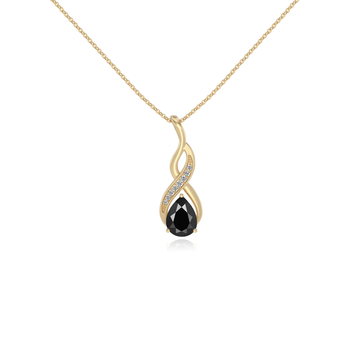 natural black-onyx pear solitaire necklaces in yellow gold 