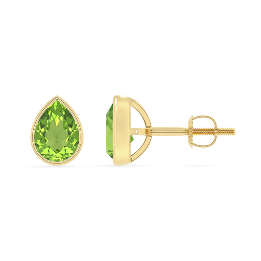 natural peridot pear stud earrings in yellow gold 
