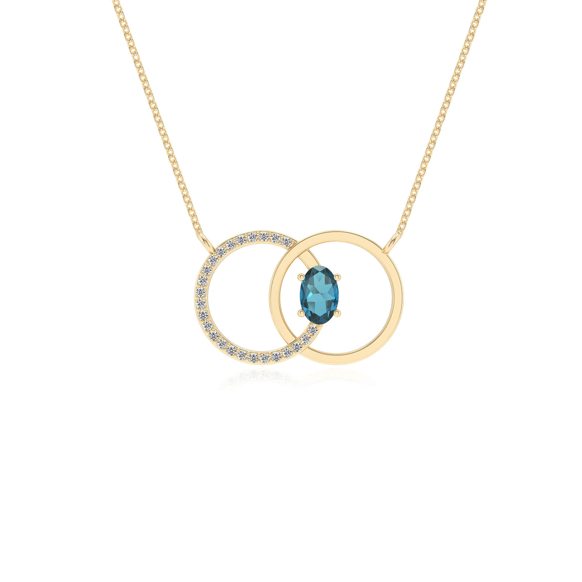 natural london blue topaz oval solitaire necklaces in yellow gold 