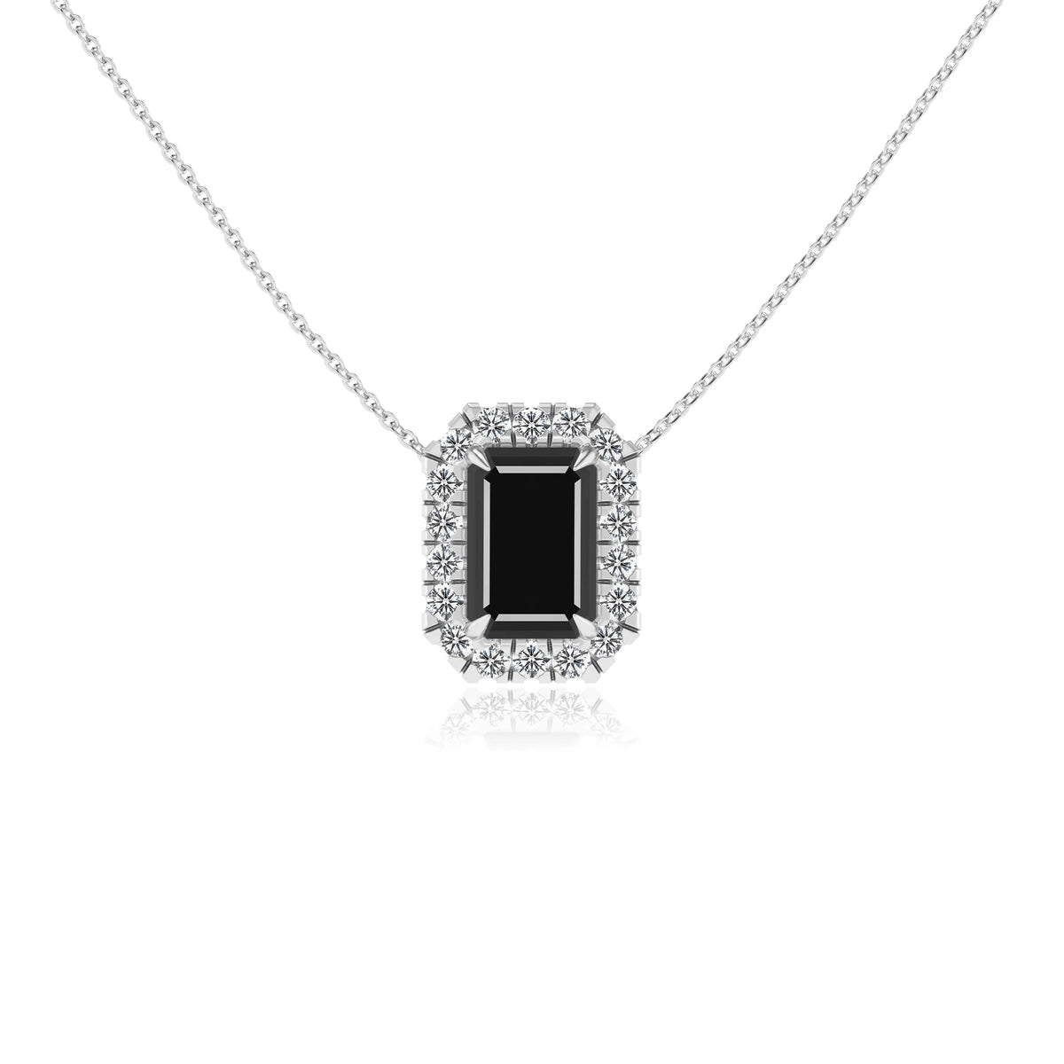 natural black onyx emerald cut solitaire necklaces in platinum 
