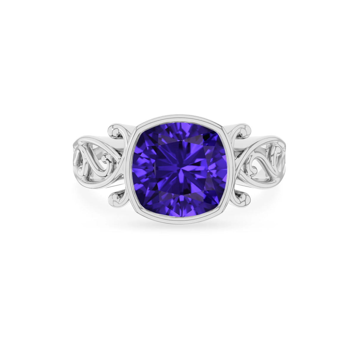 lab grown tanzanite cushion solitaire rings in platinum 