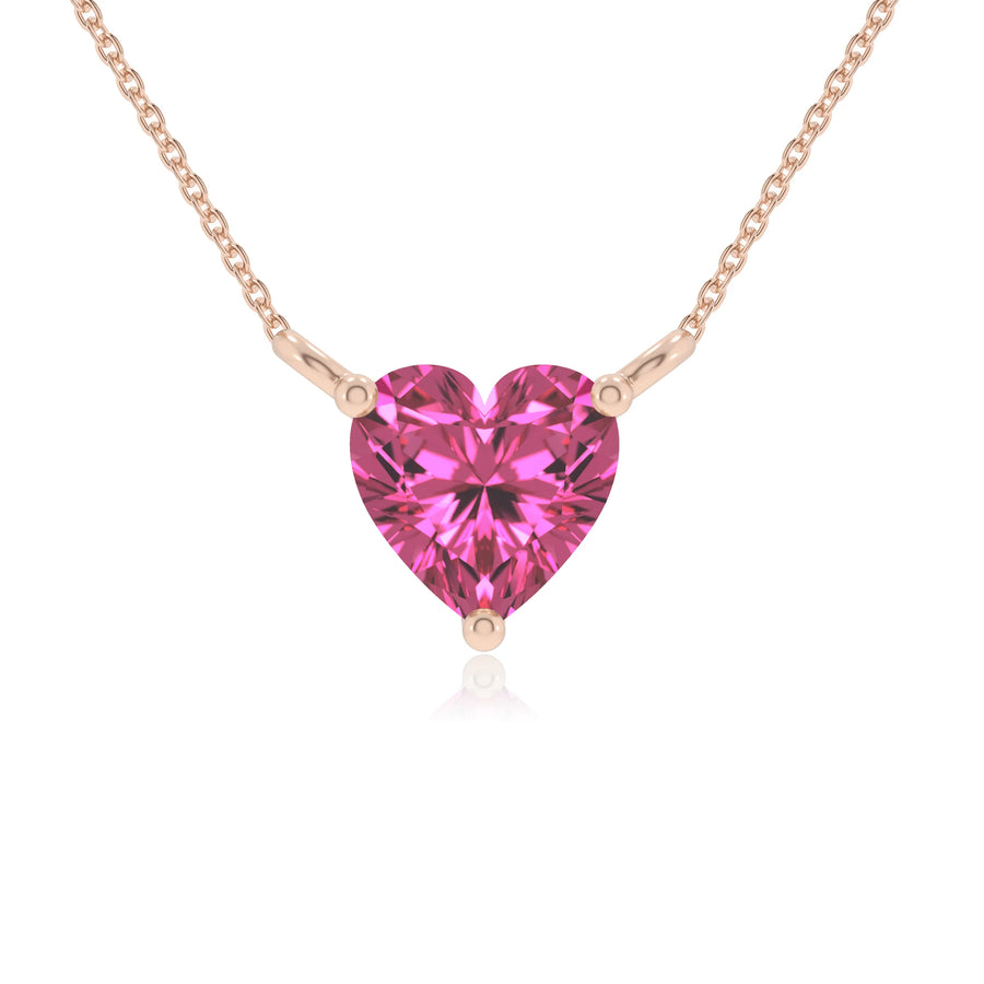 lab grown pink-sapphire heart solitaire necklaces in rose gold 