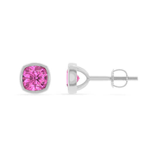 lab grown pink sapphire cushion stud earrings in sterling silver 