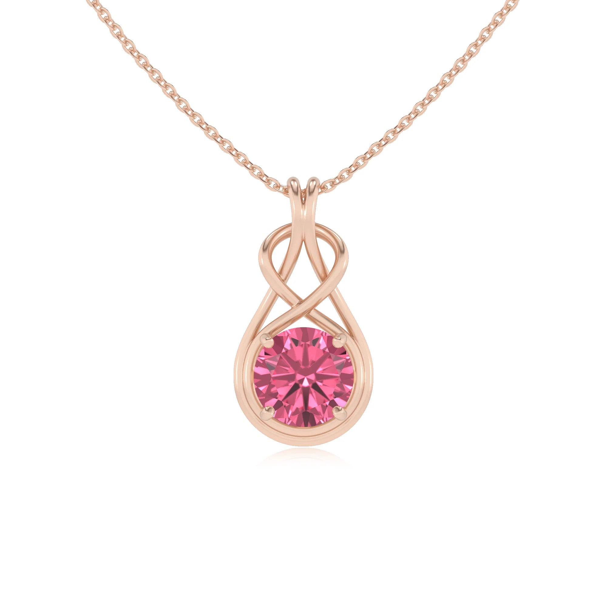 lab grown pink-tourmaline round solitaire necklaces in rose gold 