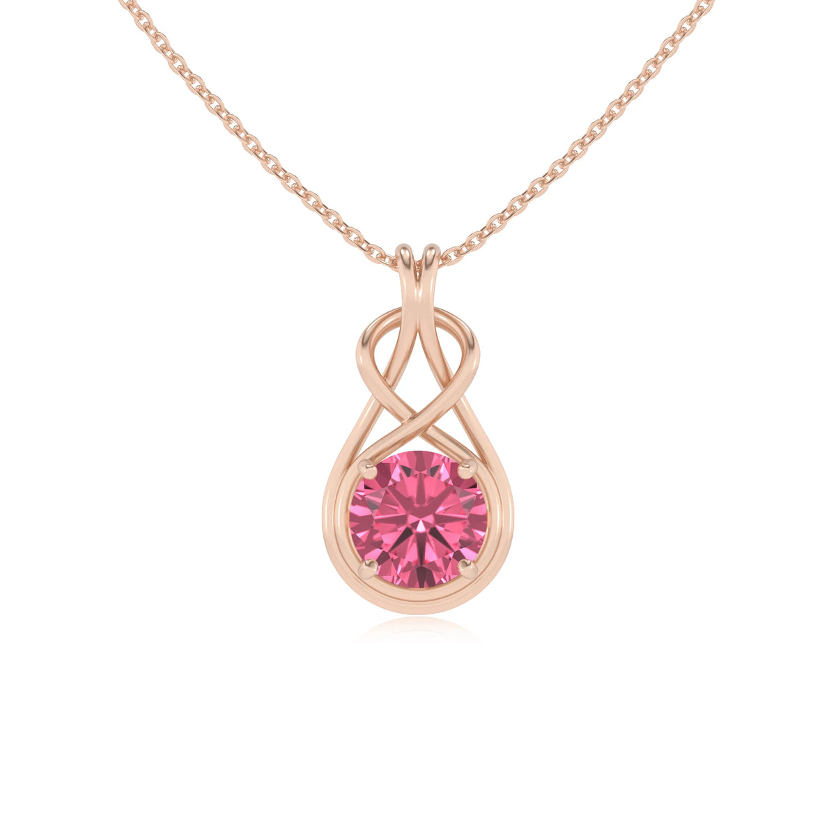 lab grown pink-tourmaline round solitaire necklaces in rose gold 