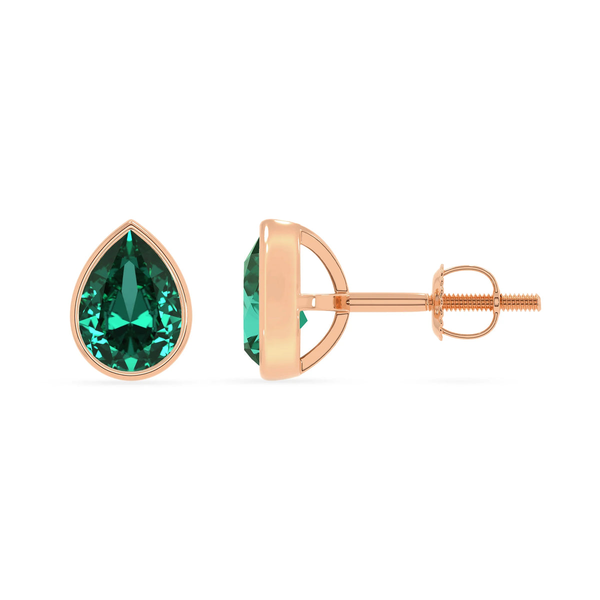 lab grown emerald pear stud earrings in rose gold 