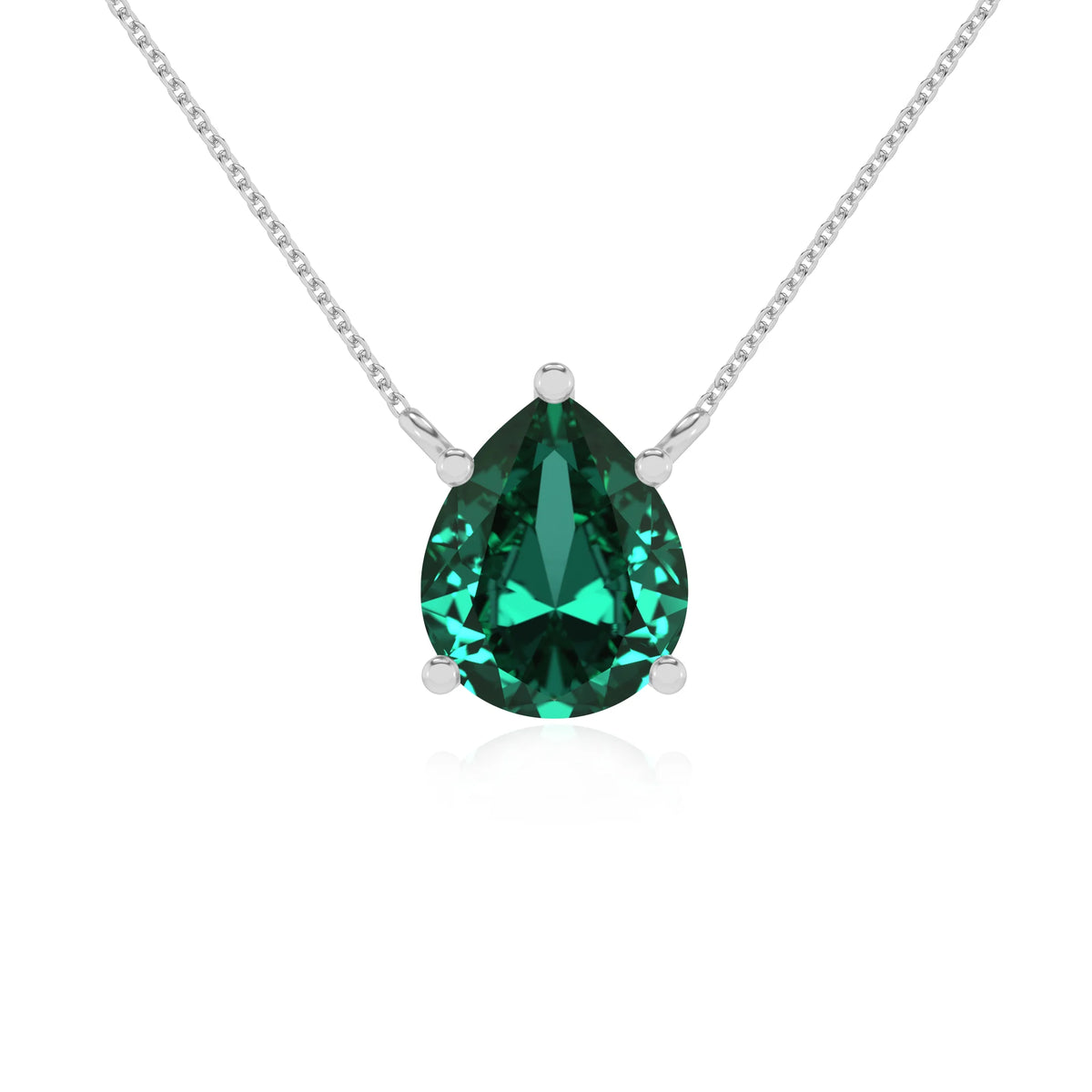 lab grown emerald pear solitaire necklaces in sterling silver 