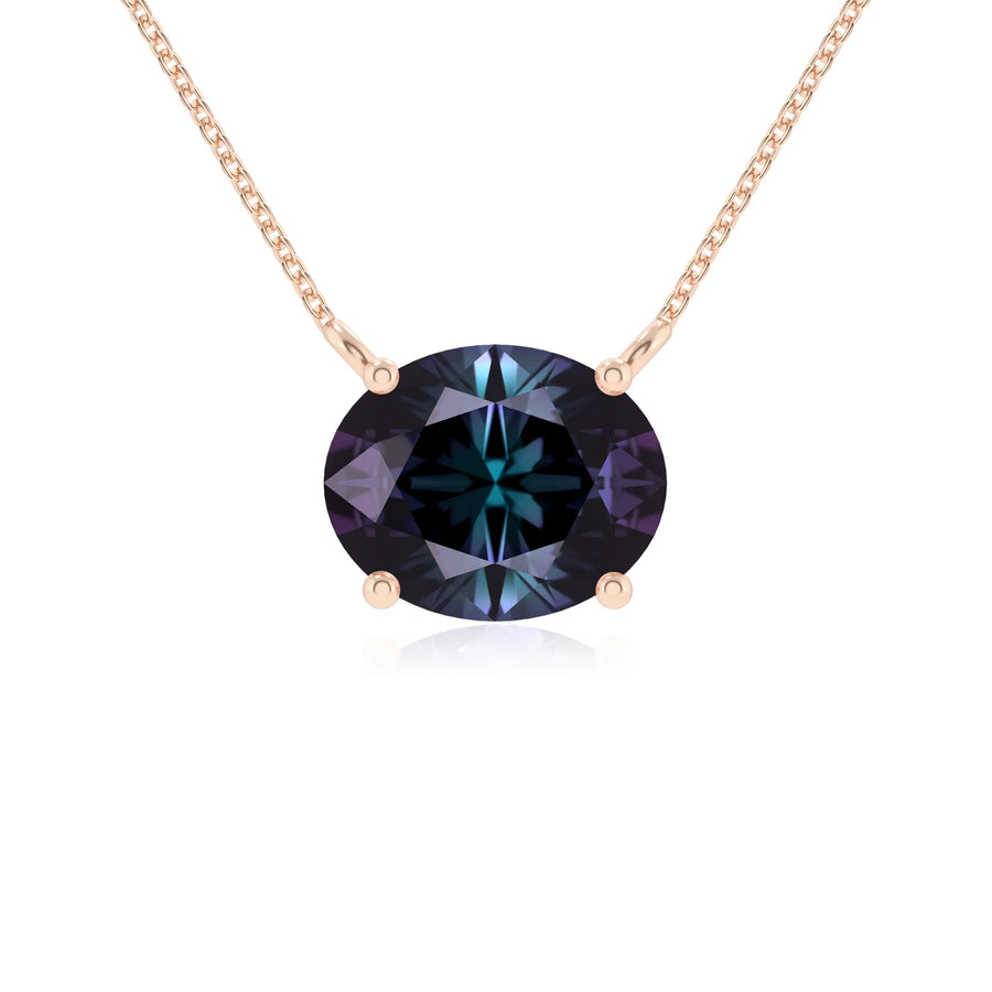 lab grown alexandrite oval solitaire necklaces in rose gold 