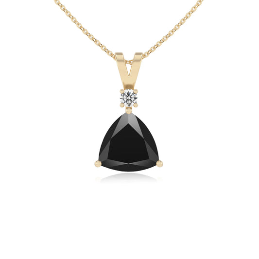 natural black-onyx trillion solitaire v-bale necklaces in yellow gold 