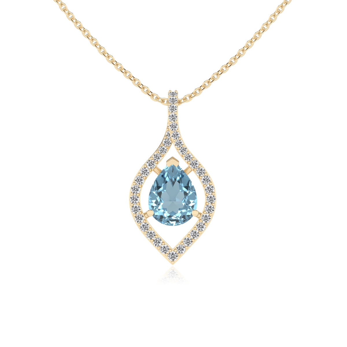 lab grown aquamarine pear infinity necklaces in yellow gold 