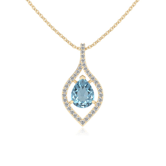 lab grown aquamarine pear infinity necklaces in yellow gold 