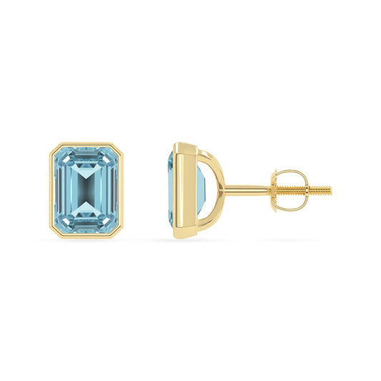 Lab Grown Aquamarine Emerald-Cut Solitaire Stud Earrings