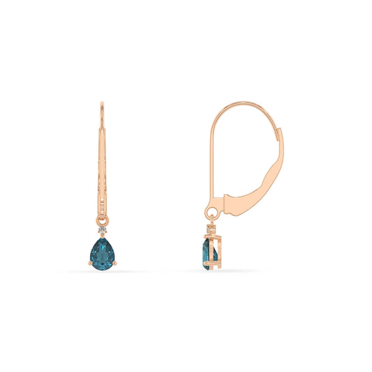 natural london blue topaz pear drop earrings in rose gold 