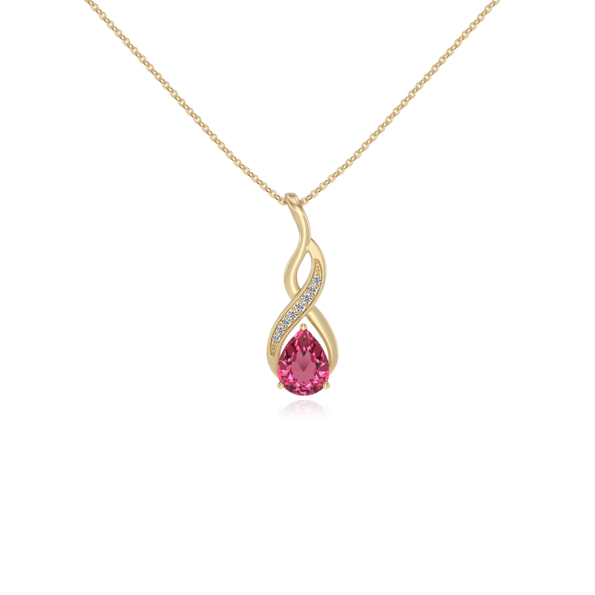 lab grown pink-tourmaline pear solitaire necklaces in yellow gold 