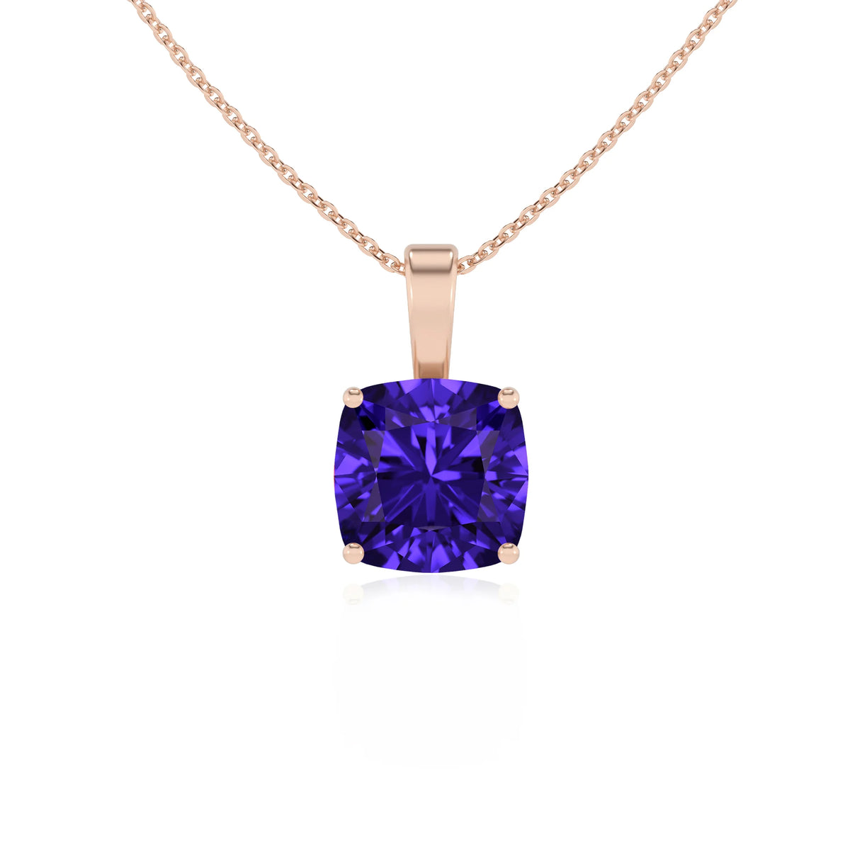 lab grown tanzanite cushion solitaire necklaces in rose gold 