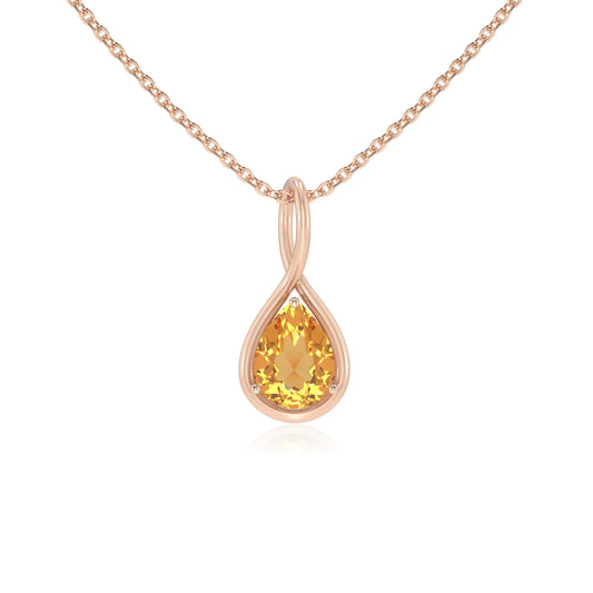 lab grown citrine pear solitaire necklaces in rose gold 