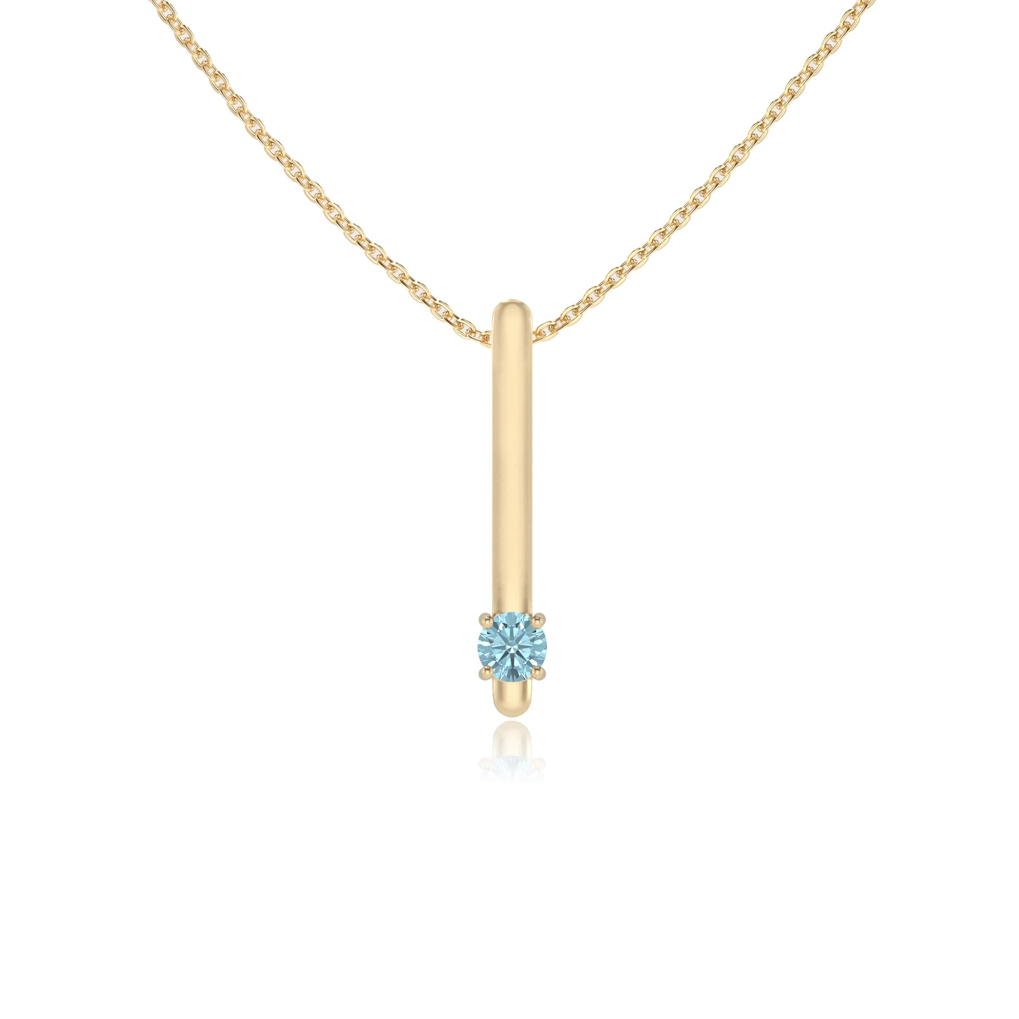 lab grown aquamarine round bar necklaces in yellow gold 