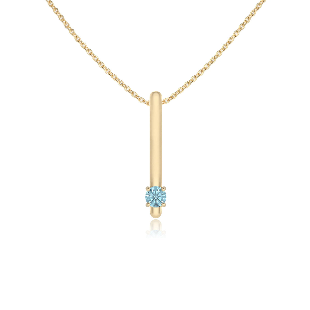 lab grown aquamarine round bar necklaces in yellow gold 