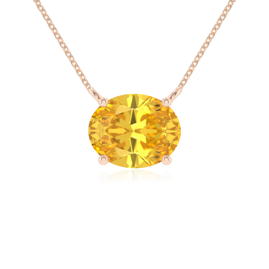 lab grown yellow-sapphire oval solitaire necklaces in rose gold 