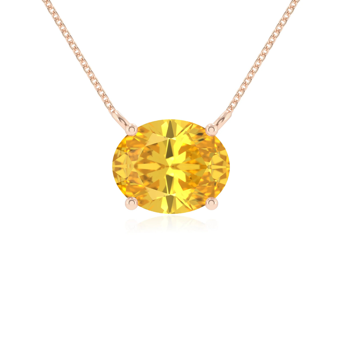 lab grown yellow-sapphire oval solitaire necklaces in rose gold 