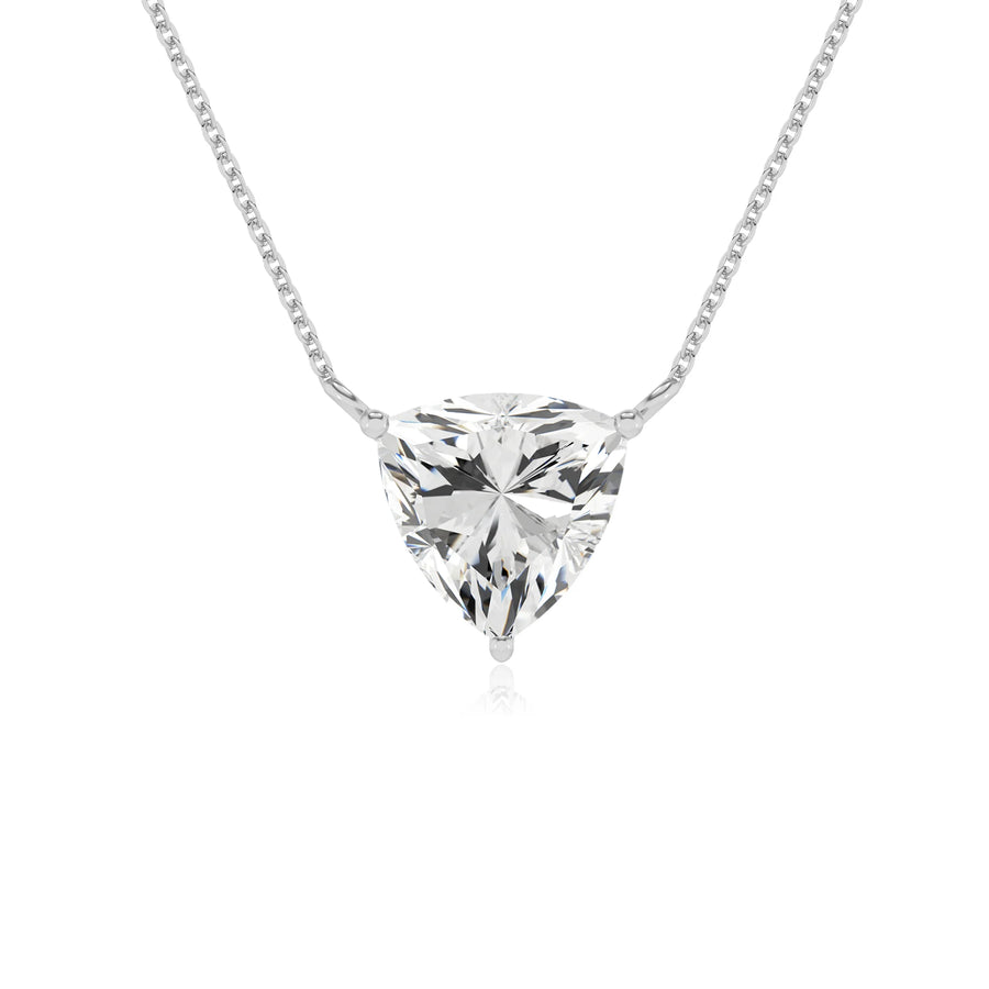 lab grown moissanite trillion solitaire necklaces in platinum 